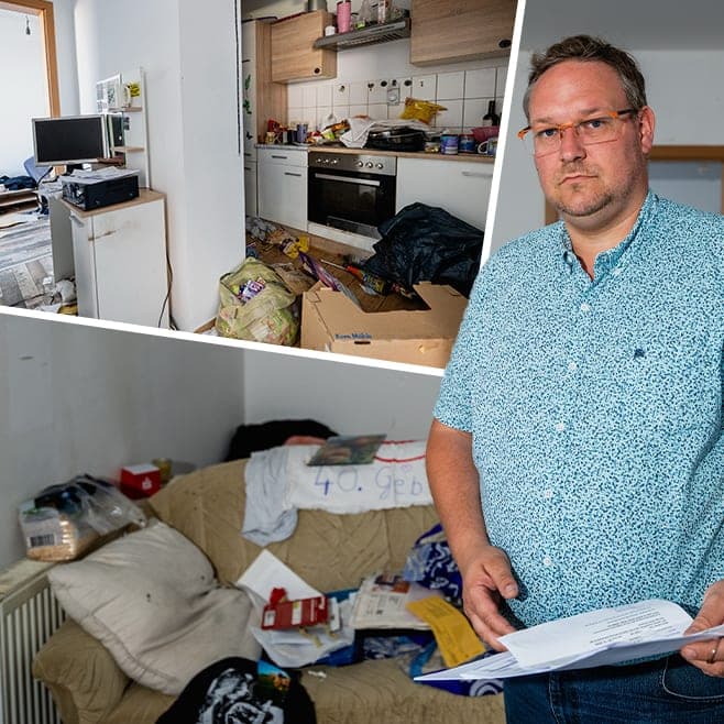 Ein verwüstetes Zuhause: Vermieter Manuel Metzner (39) steht fassungslos vor den Hinterlassenschaften eines jungen Paares (30, 40).
