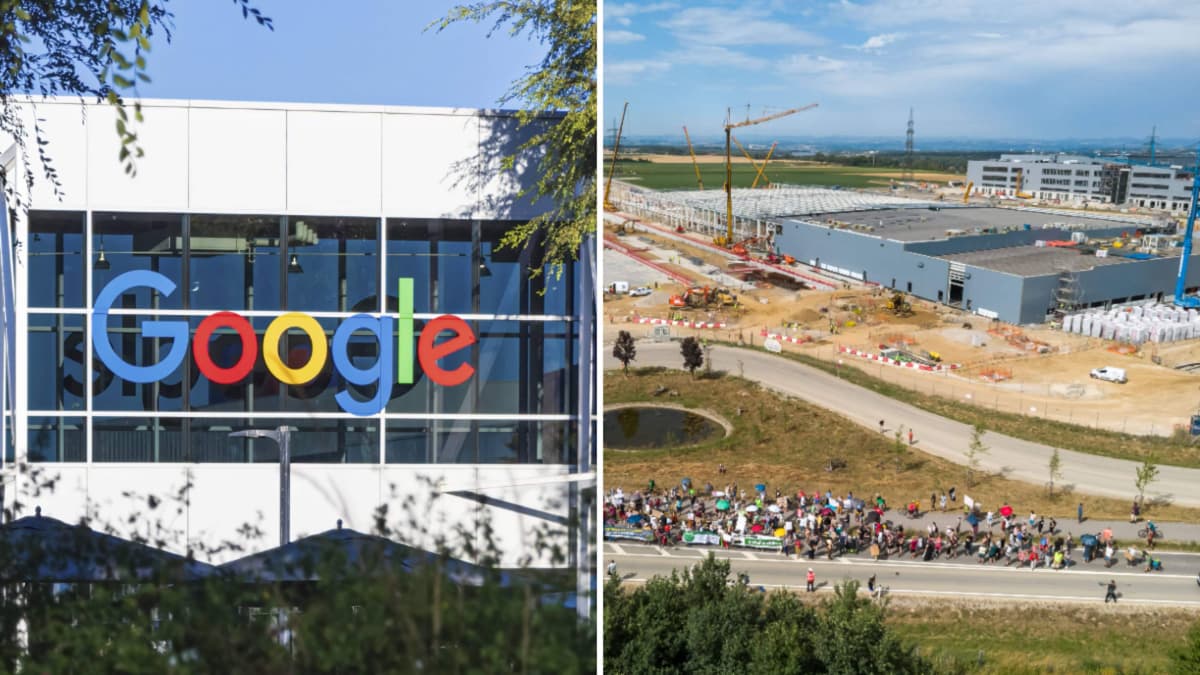 Proteste gegen Google-Rechenzentren bleiben ein Dauerthema – hier bei einer Aktion in Kronstorf, Österreich. (Fotomontage)